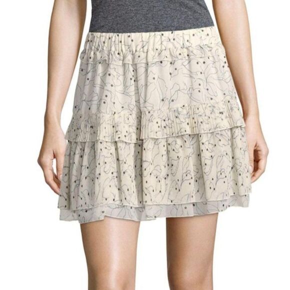 NWT See by Chloé Size 12 Cream Ruffle Pleated Tiered Floral Mini Skirt - Picture 1 of 7